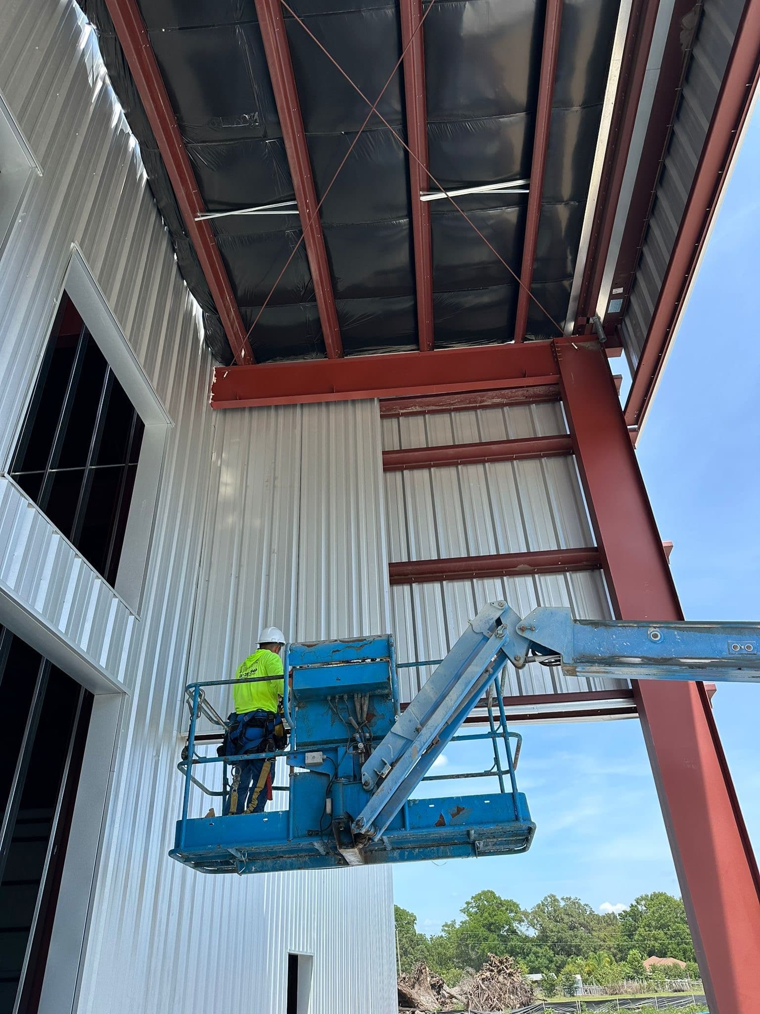 Aerial Steel Work on Metal Building Frame
